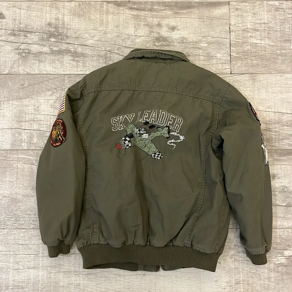 Disneyland Resort Mickey Mouse Sky‎ Leader Patch Bomber Jacket Olive Khaki Kid M